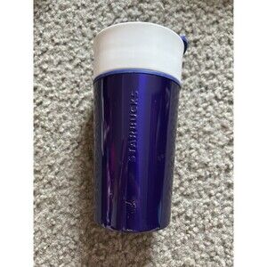 Starbucks 2015 Metallic Purple & White Coffee Cup Tumbler w/Lid Insulated 12oz
